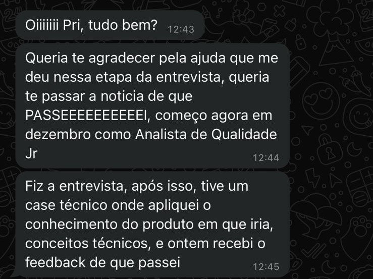 Feedback de aluno aprovado como Analista de Qualidade Jr